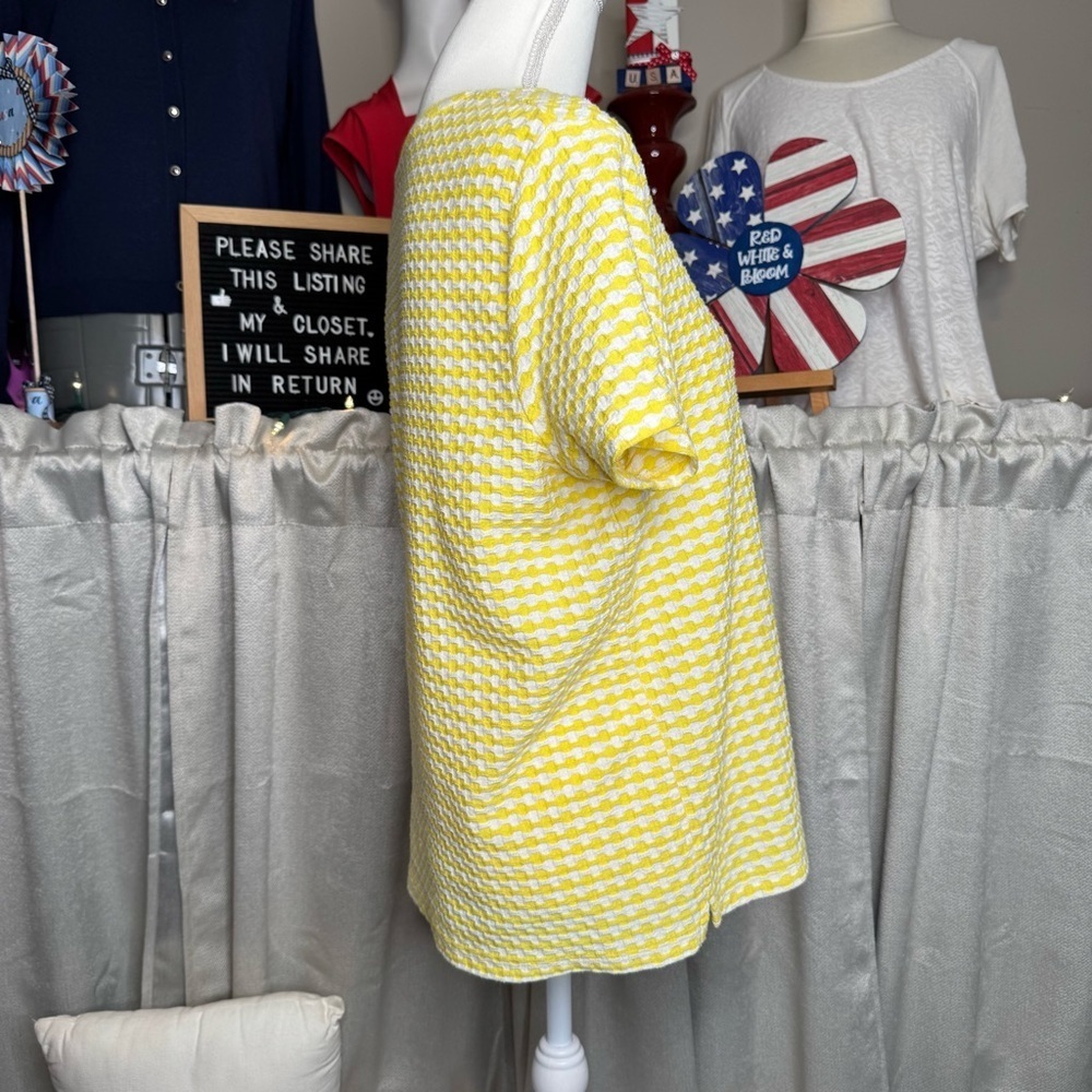 Kim Rogers Yellow & White Geometric Print Top – Size Large - Picture 6 of 9